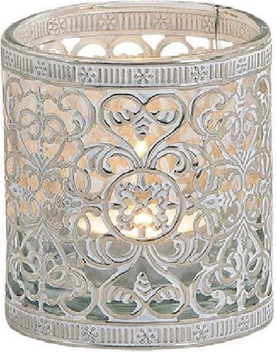 Bellatio Decorations 3x Waxinelicht/theelicht Houders Zilver Antiek 7 / 8 / 12 Cm - Woonaccessoires/woondecoraties Kaarsenhouders - Silver