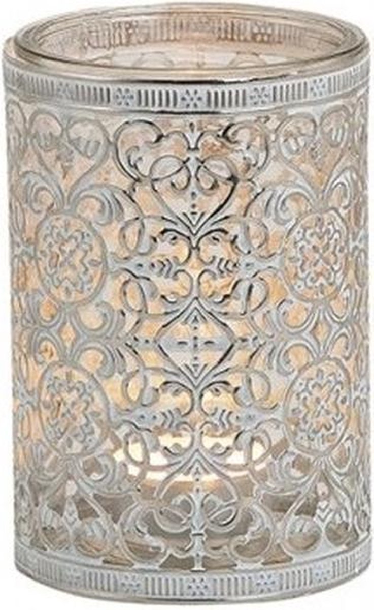 Bellatio Decorations 3x Waxinelicht/theelicht Houders Zilver Antiek 7 / 8 / 12 Cm - Woonaccessoires/woondecoraties Kaarsenhouders - Silver
