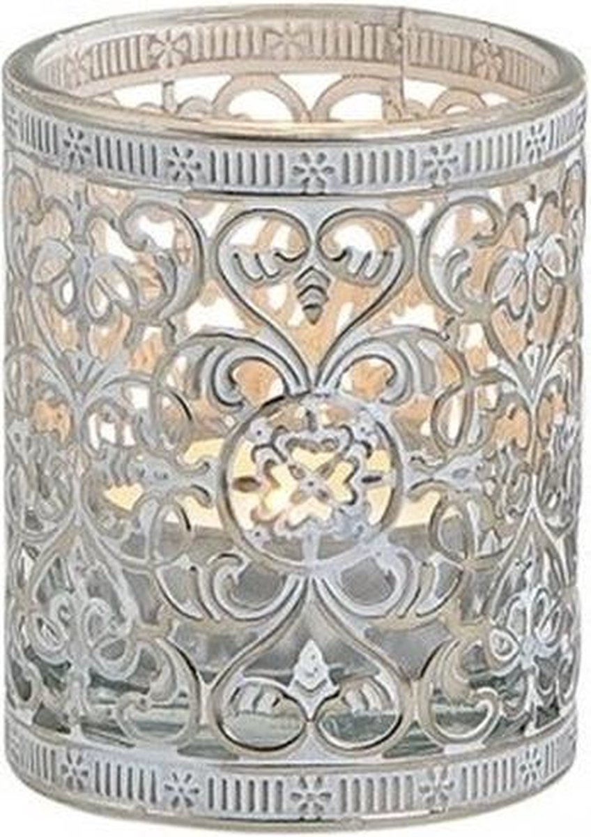 Bellatio Decorations 3x Waxinelicht/theelicht Houders Zilver Antiek 7 / 8 / 12 Cm - Woonaccessoires/woondecoraties Kaarsenhouders - Silver