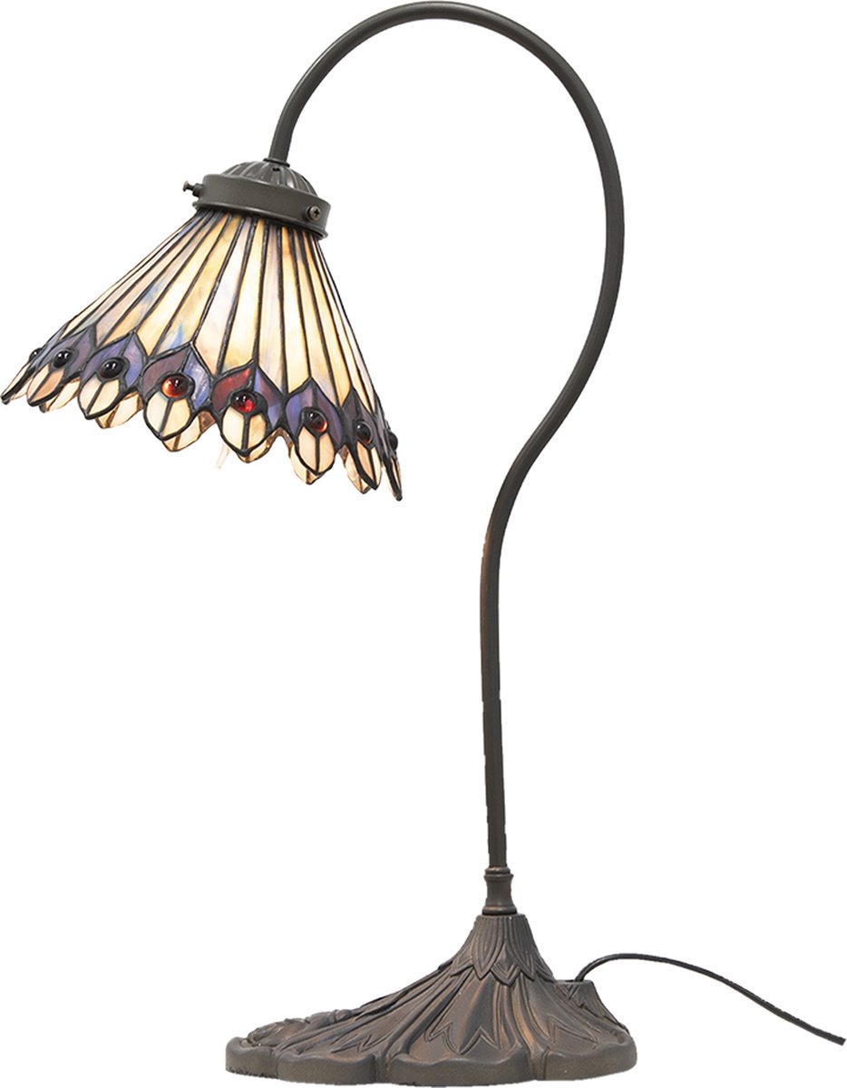 Clayre & Eef Lumilamp Tiffany Tafellamp Ø 20*51 Cm Beige Metaal Glas Tiffany Bureaulamp Tiffany Lampen Tiffany - Bruin