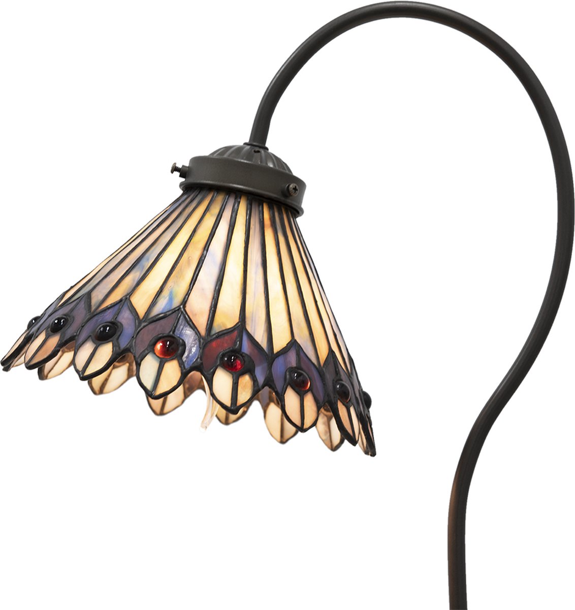 Clayre & Eef Lumilamp Tiffany Tafellamp Ø 20*51 Cm Beige Metaal Glas Tiffany Bureaulamp Tiffany Lampen Tiffany - Bruin