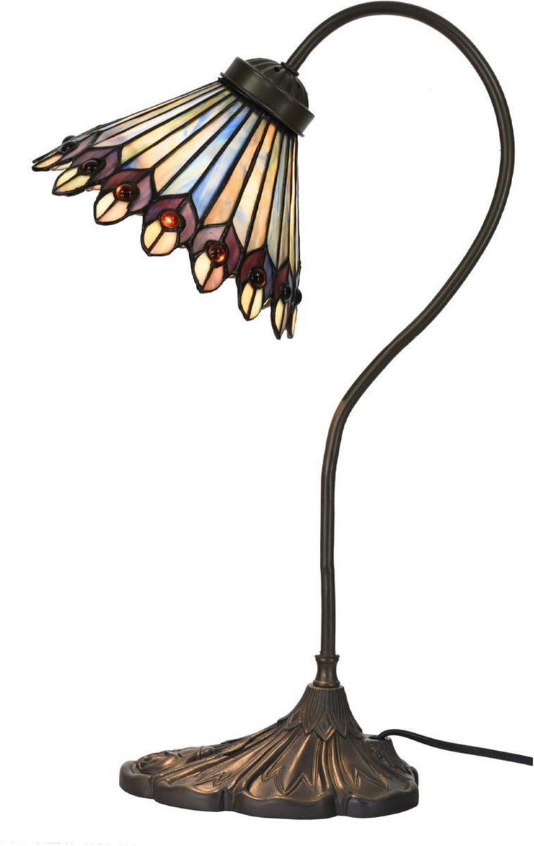 Clayre & Eef Lumilamp Tiffany Tafellamp Ø 20*51 Cm Beige Metaal Glas Tiffany Bureaulamp Tiffany Lampen Tiffany - Bruin