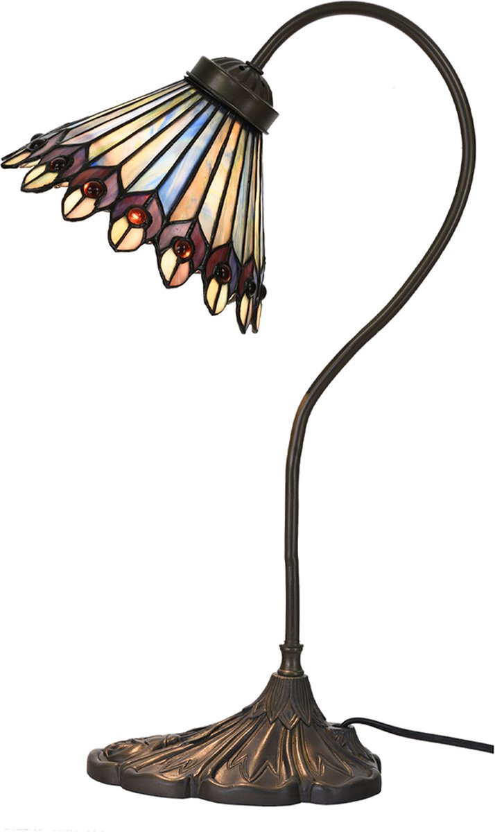 Clayre & Eef Lumilamp Tiffany Tafellamp Ø 20*51 Cm Beige Metaal Glas Tiffany Bureaulamp Tiffany Lampen Tiffany - Bruin