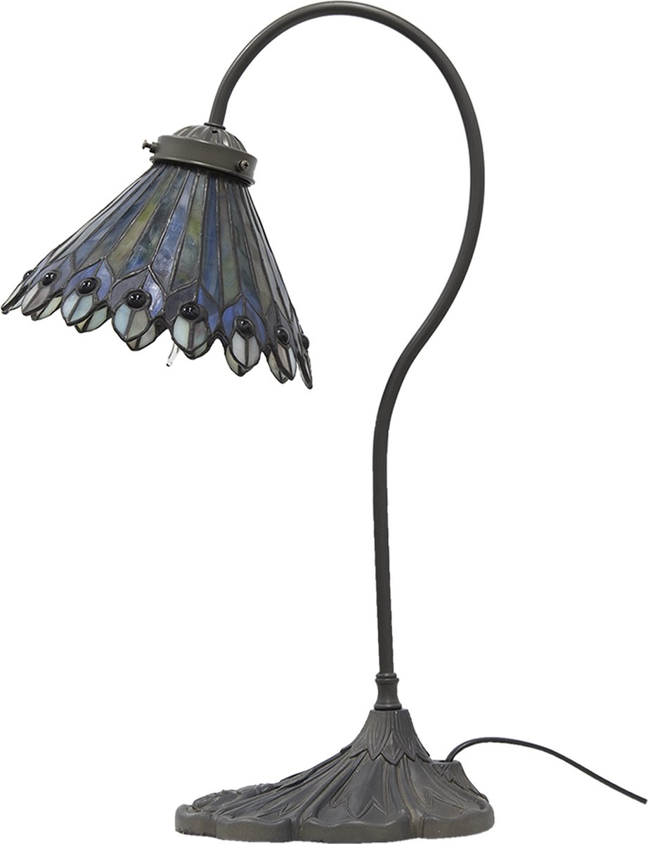 Clayre & Eef Lumilamp Tiffany Tafellamp Ø 20*51 Cm Beige Metaal Glas Tiffany Bureaulamp Tiffany Lampen Tiffany - Bruin