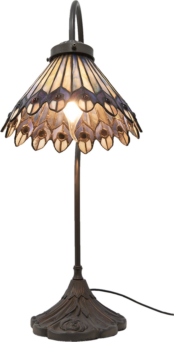 Clayre & Eef Lumilamp Tiffany Tafellamp Ø 20*51 Cm Beige Metaal Glas Tiffany Bureaulamp Tiffany Lampen Tiffany - Bruin