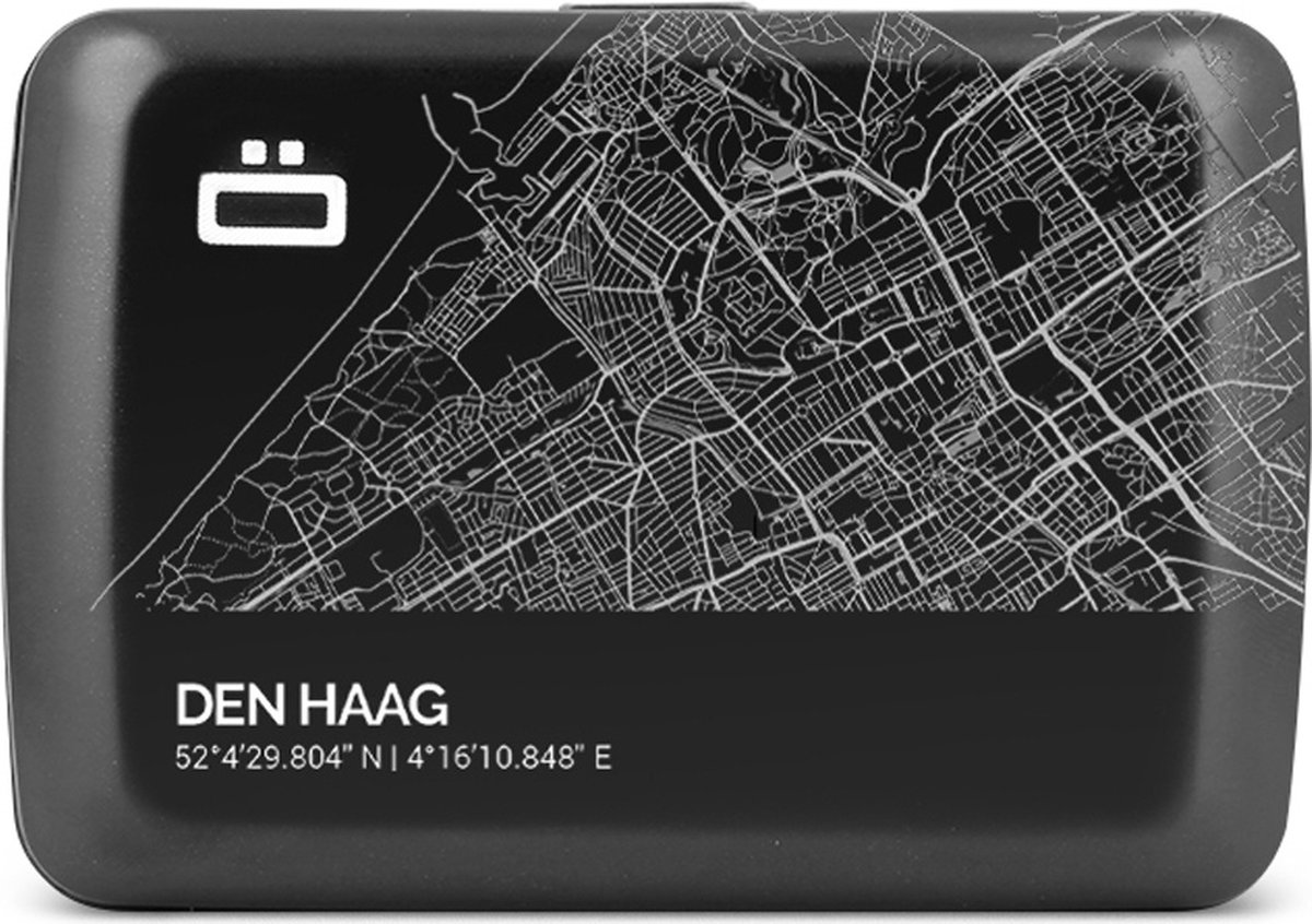 Ögon Designs Ogon Designs Stockholm V2 Rfid Creditcardhouder - V2.0 Smart Case - Aluminium - Zwart - City Map - Den Haag