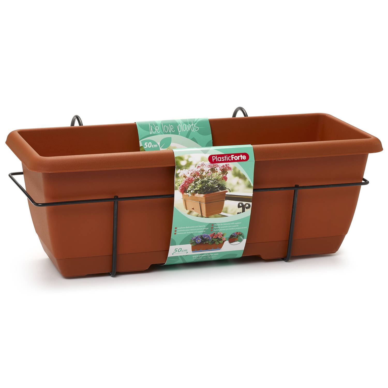 Forte Plastics 1x Balkon Plantenbak/bloembak Terracotta 50 Cm Met Hanger - Plantenbakken - Bruin