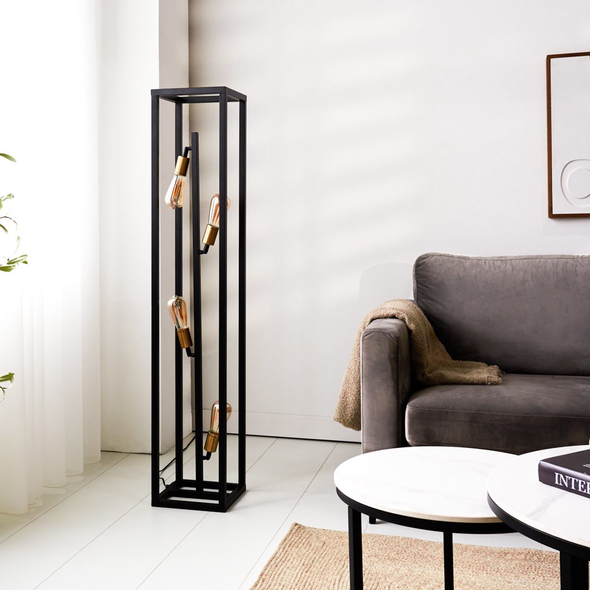 Dimehouse Industrieel Vloerlamp Otis - Zwart - Goud