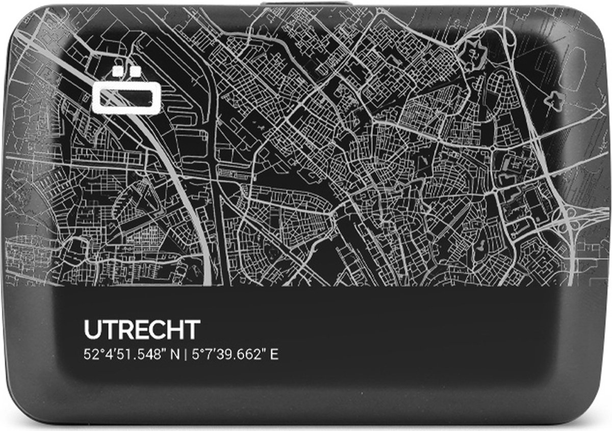 Ögon Designs Ogon Designs Stockholm V2 Rfid Creditcardhouder - V2.0 Smart Case - Aluminium - Zwart - City Map - Utrecht