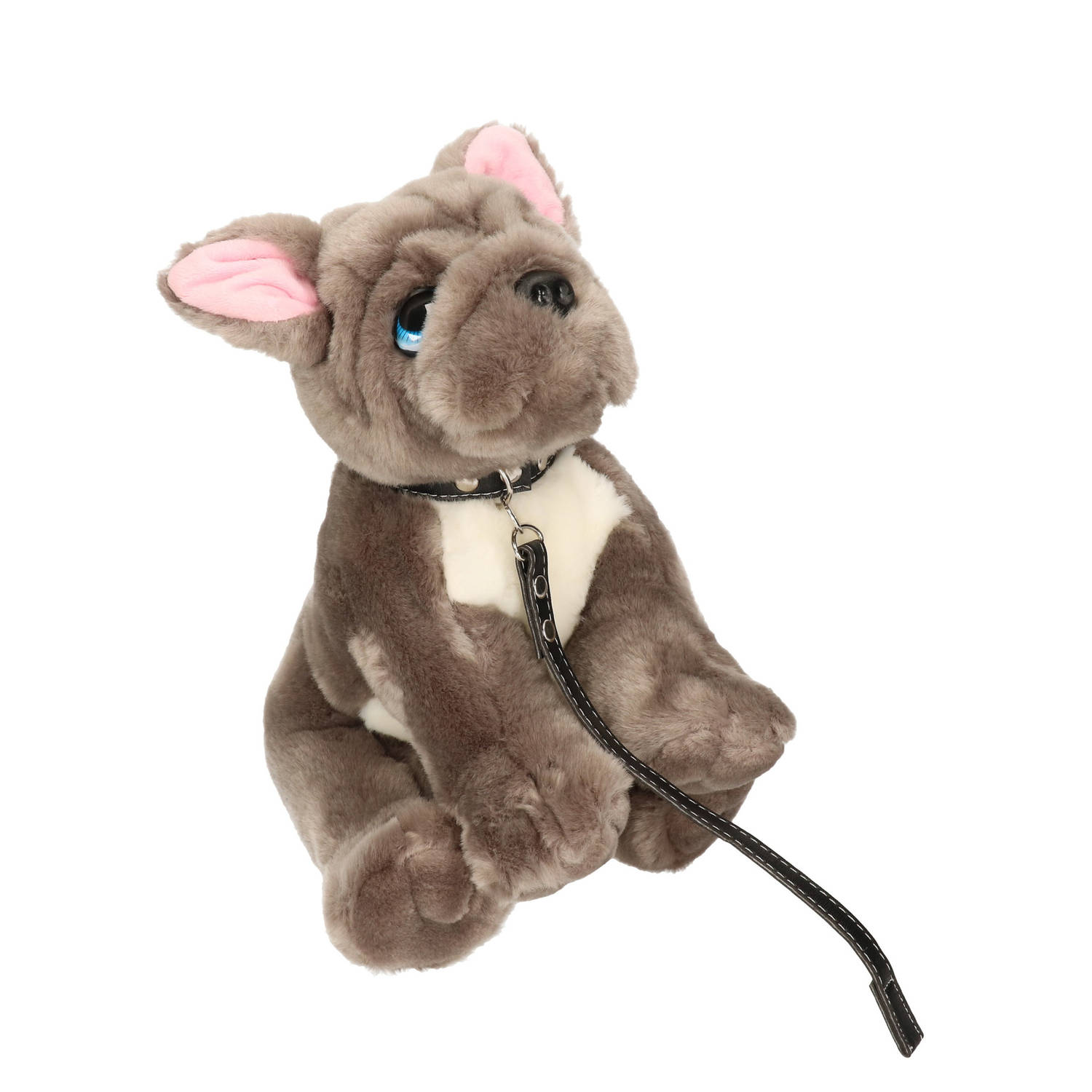 Keel Toys Pluche Hond Grijs/witte Franse Bulldog Met Riem Knuffel 30cm - Knuffel Huisdieren - Bruin