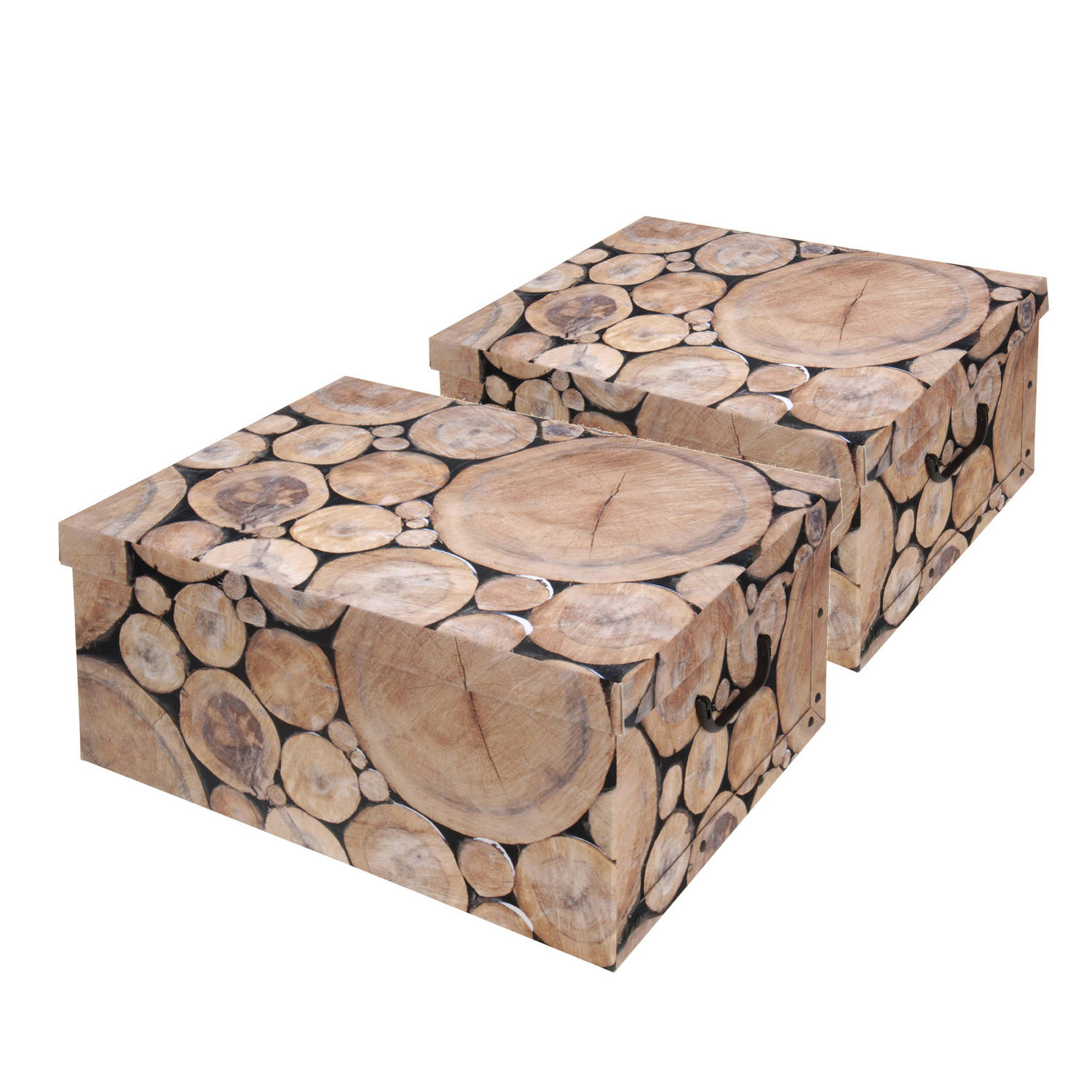 Set Van 2x Stuks Opbergdoos/opberg Box Van Karton Met Boomstam Print 37 X 30 X 16 Cm - Opbergbox - Bruin