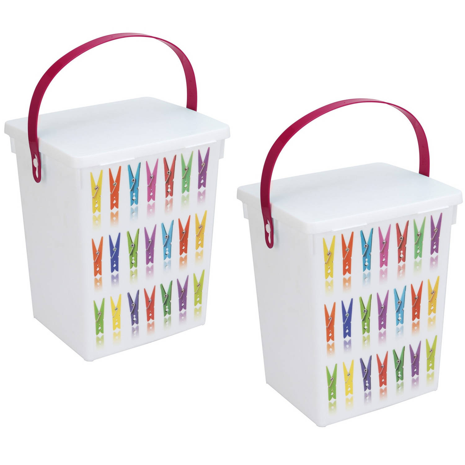 2x Wasmiddelboxen Roze Hengsel 5 Liter 23 X 18 Cm - Opbergbox