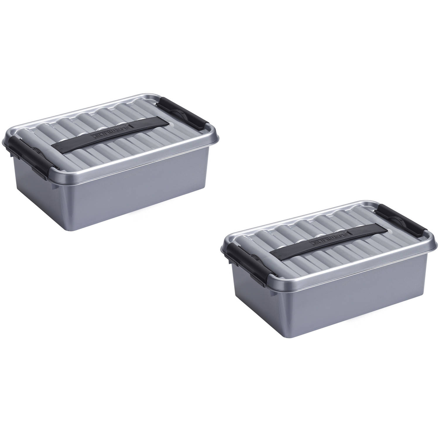 2x Stuks Kunststof Stapelbare Opbergbken 4 Liter 30 X 20 X 10 Cm - Opbergbox - Grijs