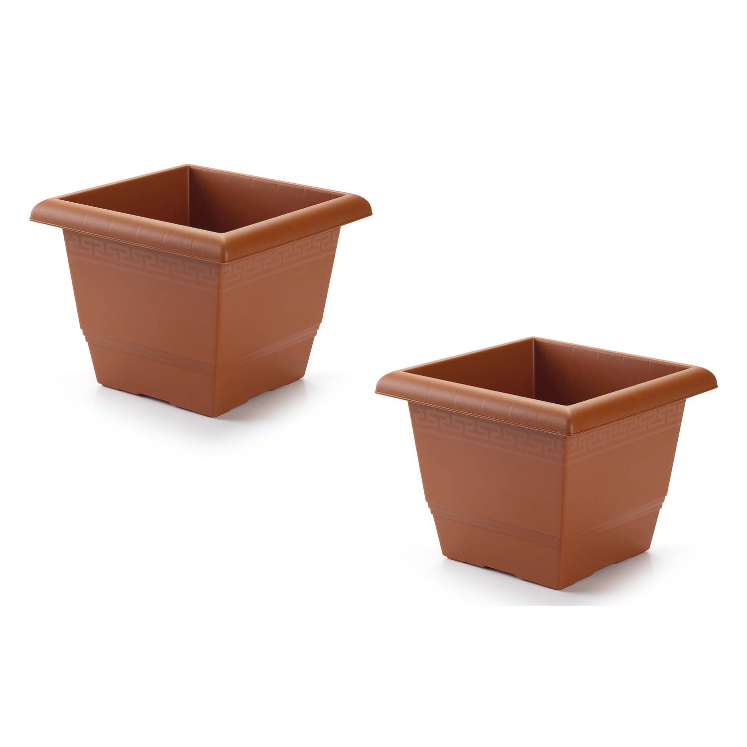 Forte Plastics 2x Stuks Plantenbak Terra Cotta Vierkant 31 X 31 X 24 Cm - Plantenbakken - Rood