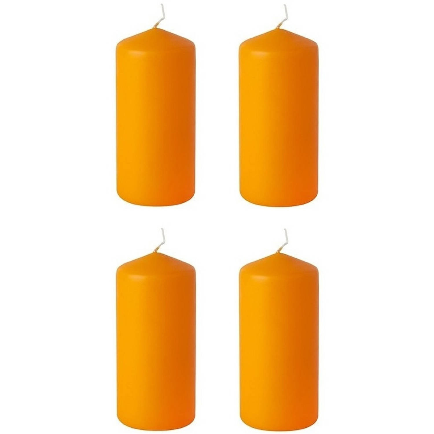 4x Stuks Stompkaarsen 15 Cm 45 Branduren - Stompkaarsen - Oranje