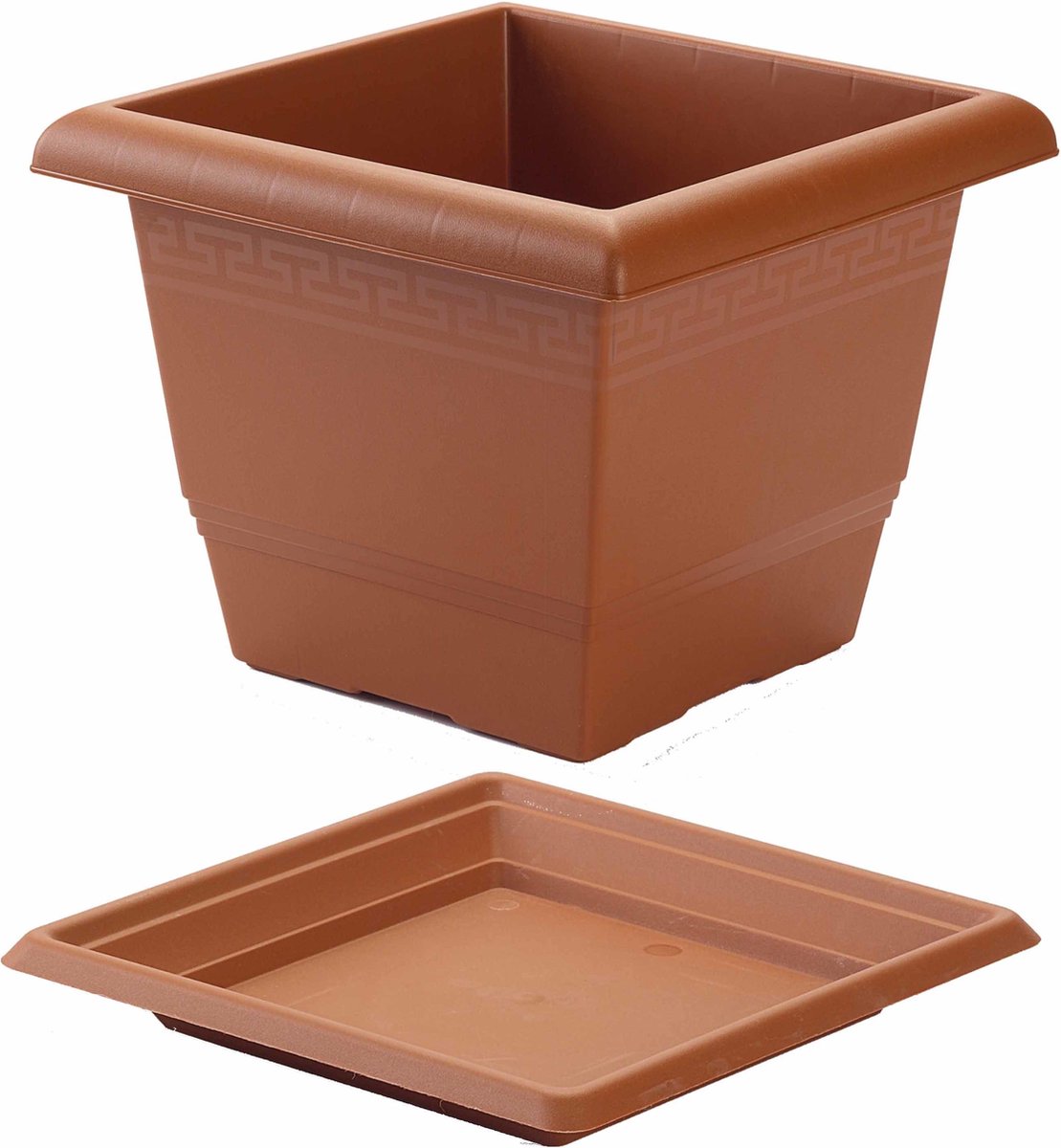 Forte Plastics 2x Stuks Vierkante Plantenbakken Terra Cotta Met Opvangschaal 31 X 31 X 24 Cm - Plantenbakken - Rood