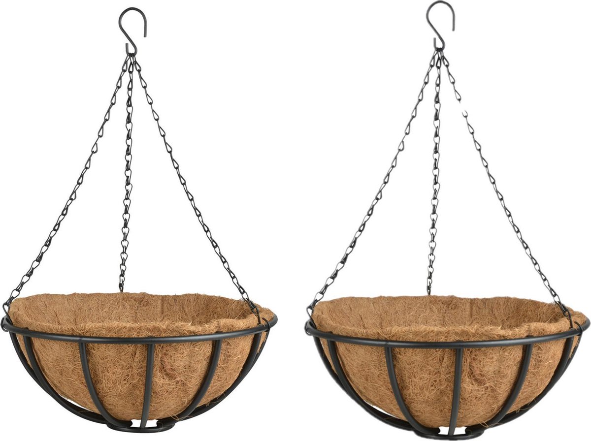 Esschert Design 2x Stuks Metalen Hanging Baskets / Plantenbakken Met Ketting 35 Cm Inclusief Kokosinlegvel - Plantenbakken