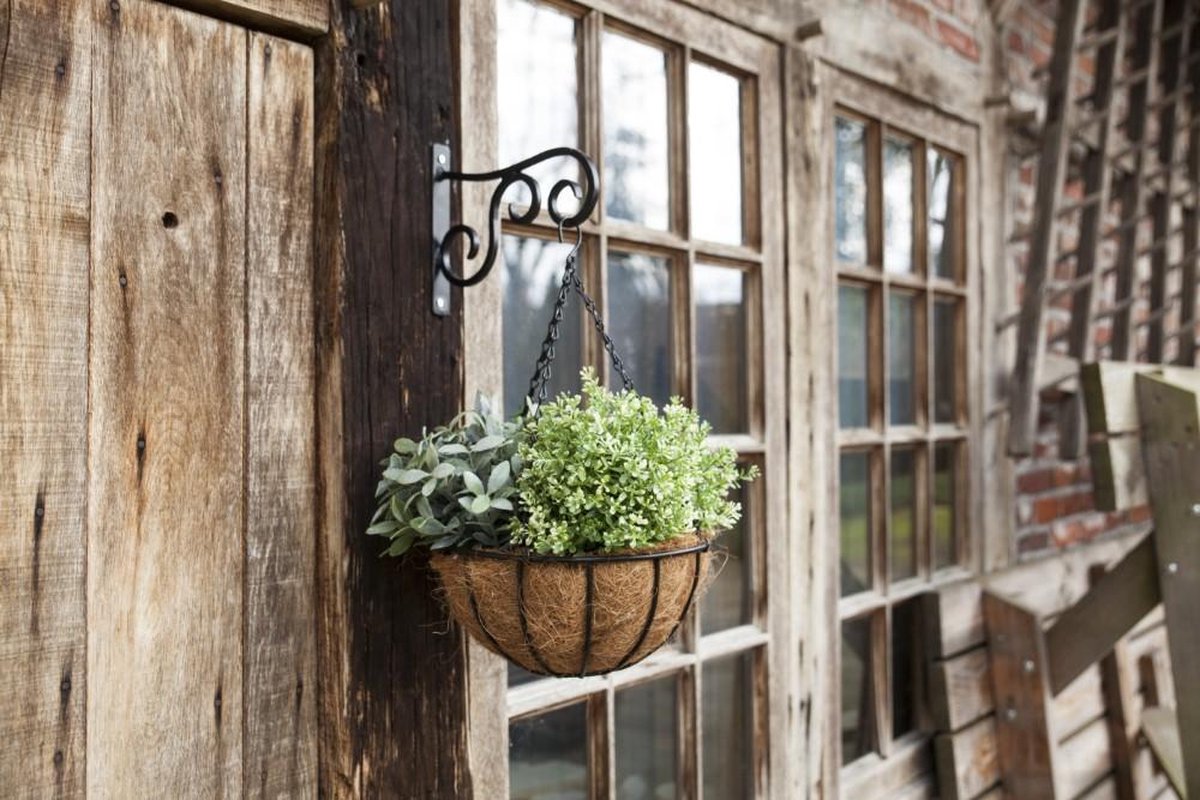 Esschert Design Metalen Hanging Basket / Plantenbak Zwart Met Ketting 30 Cm - Hangende Bloemen - Plantenbakken