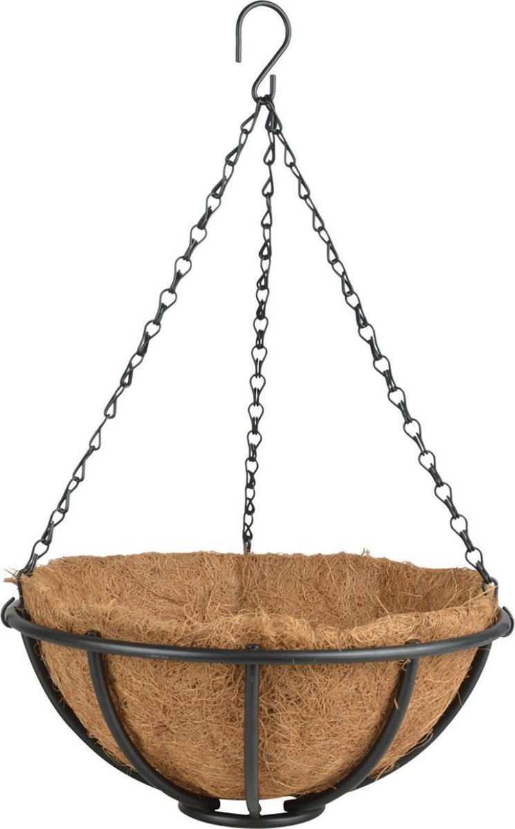 Esschert Design Metalen Hanging Basket / Plantenbak Zwart Met Ketting 30 Cm - Hangende Bloemen - Plantenbakken