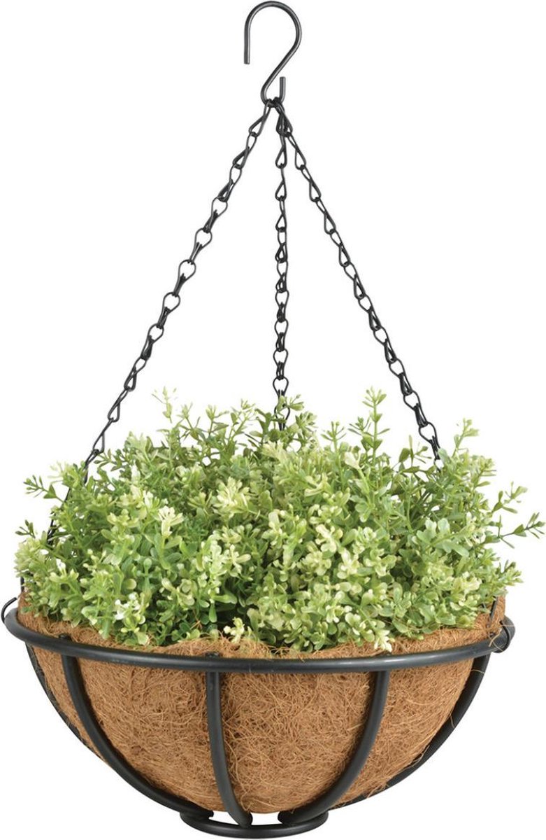 Esschert Design Metalen Hanging Basket / Plantenbak Zwart Met Ketting 30 Cm - Hangende Bloemen - Plantenbakken