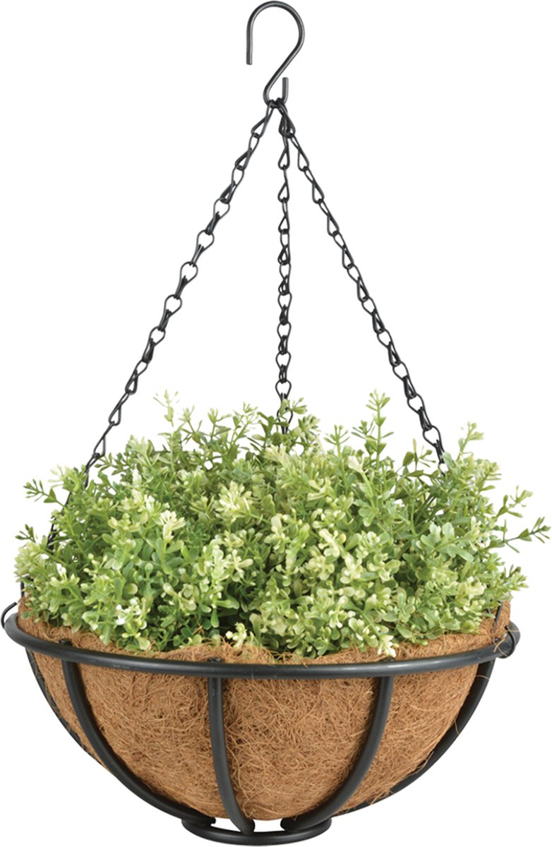 Esschert Design Metalen Hanging Basket / Plantenbak Zwart Met Ketting 30 Cm - Hangende Bloemen - Plantenbakken