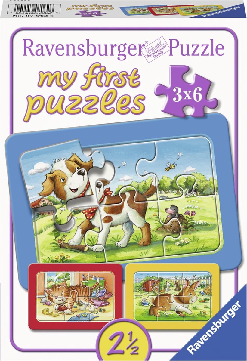 Ravensburger Mijn Dierenvriendjes - My First Puzzels - 3x6 Stukjes - Kinderpuzzel