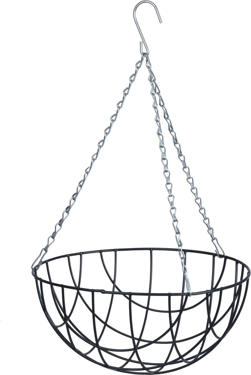 Hanging Basket Met Klassieke Muurhaak Wit En Kokos Inlegvel - Metaal - Complete Hanging Basket Set - Plantenbakken