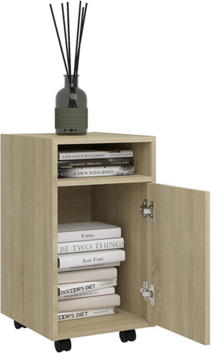 Vidaxl Bijzetkast Met Wielen 33x38x60cm Spaanplaat Sonoma Eikenkleurig - Bruin