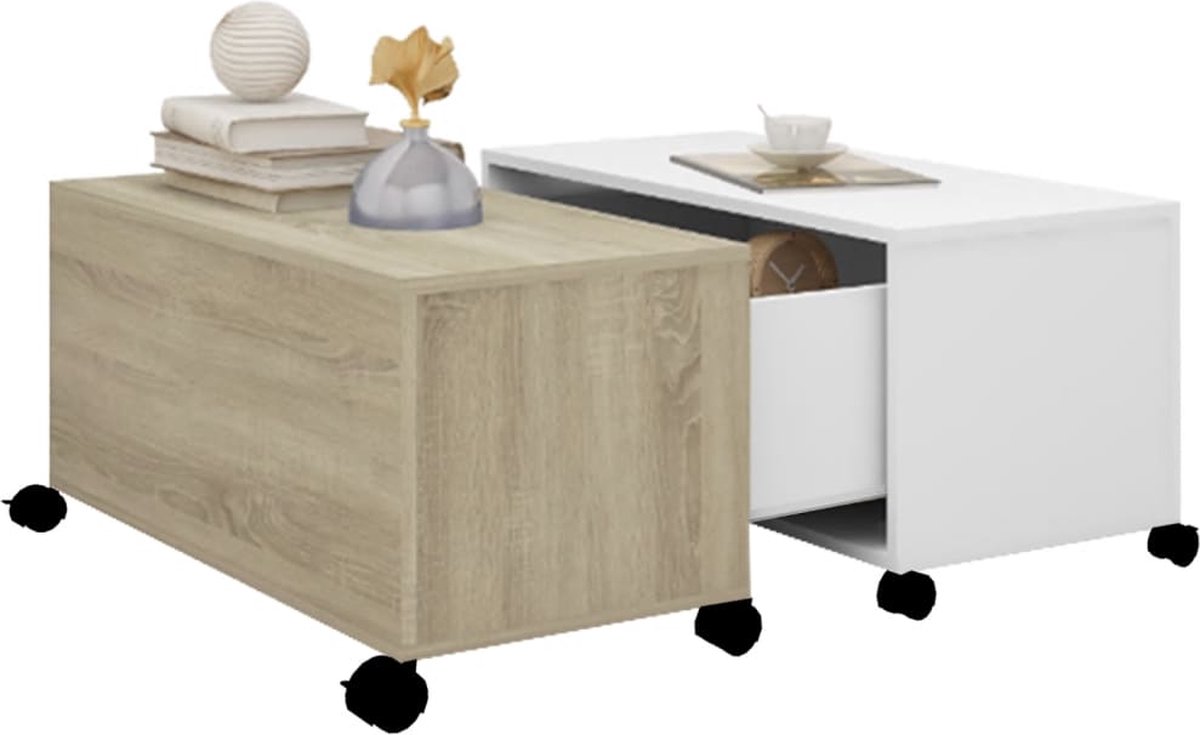 Vidaxl Salontafel 75x75x38 Cm Spaanplaat Wit En Sonoma Eikenkleurig