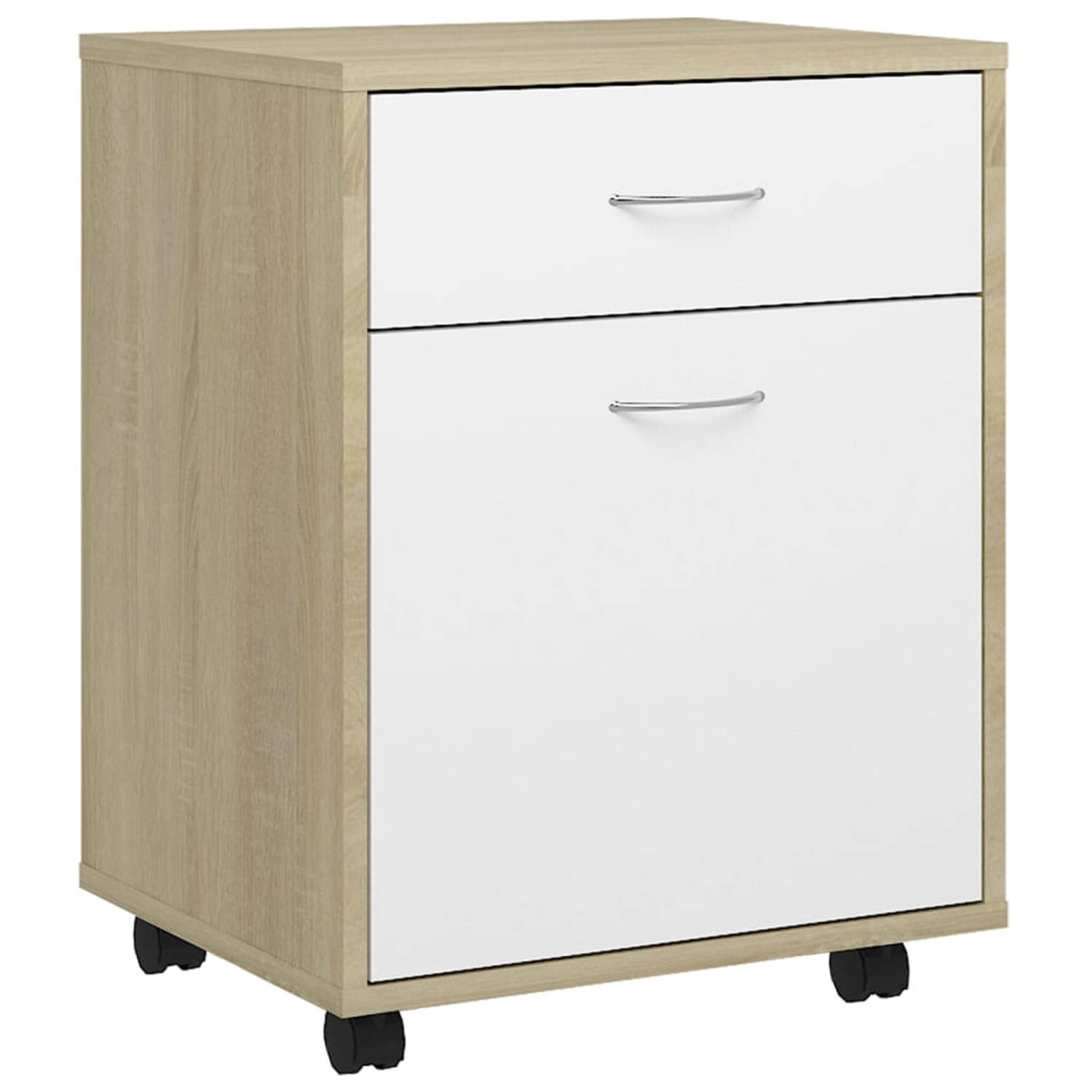 Vidaxl Kast Verrijdbaar 45x38x54 Cm Spaanplaat Wit Sonoma Eikenkleurig - Beige