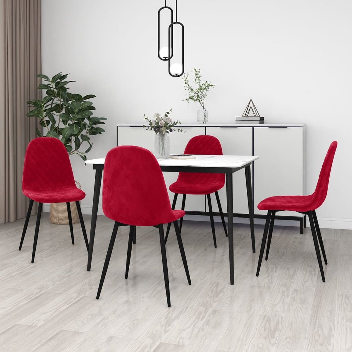 Vidaxl Eetkamerstoelen 4 St Fluweel Wijn - Rood