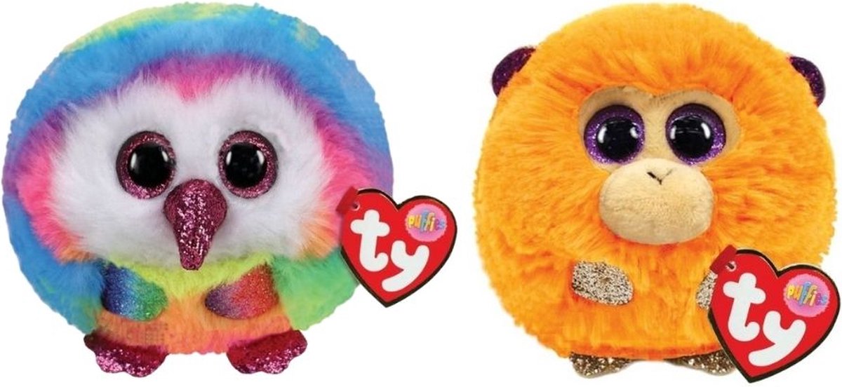 ty - Knuffel - Teeny Puffies - Owel Owl & Coconut Monkey