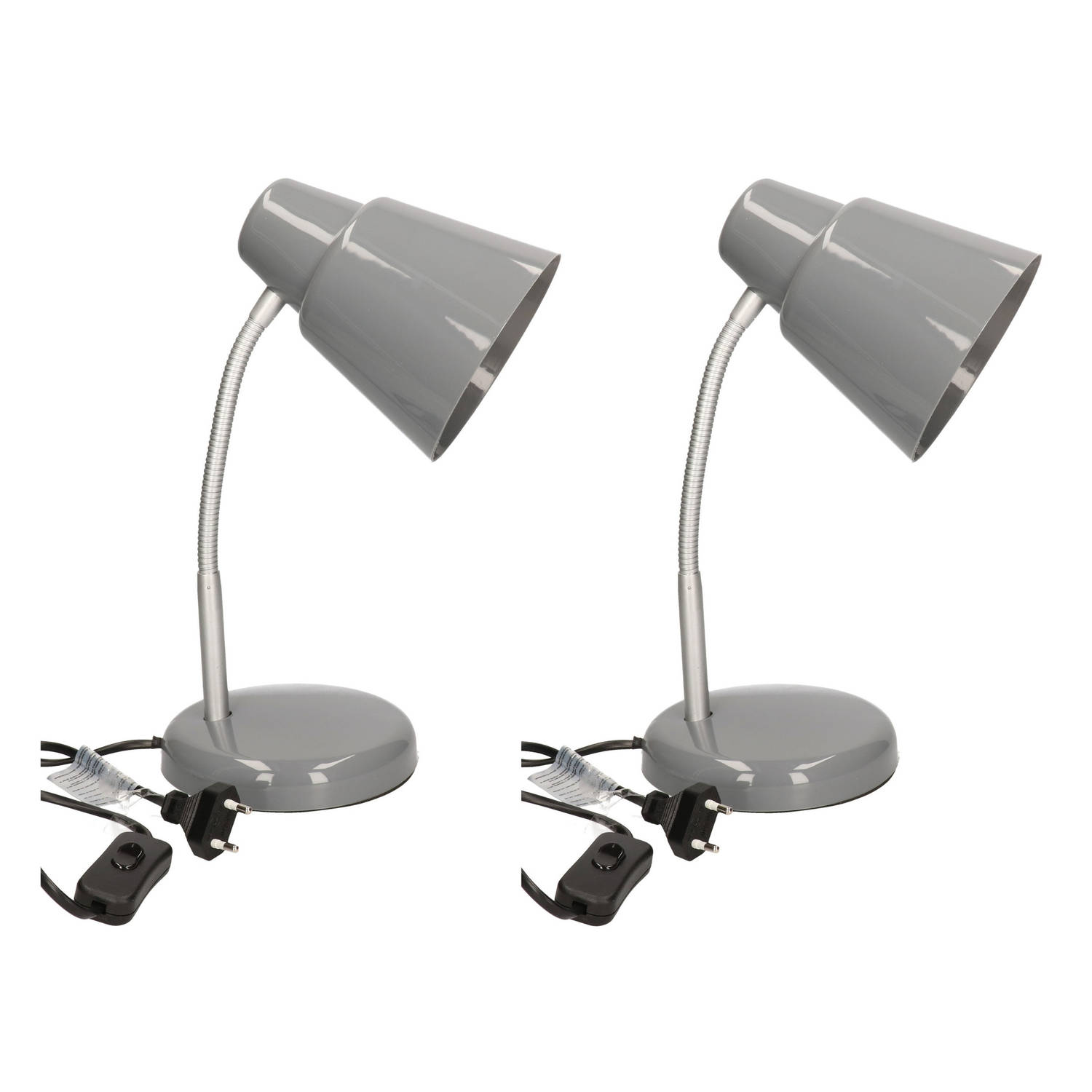 2x Stuks Grijze Bureaulampen/tafellampen 14 X 14 X 34 Cm - Bureaulampen - Silver