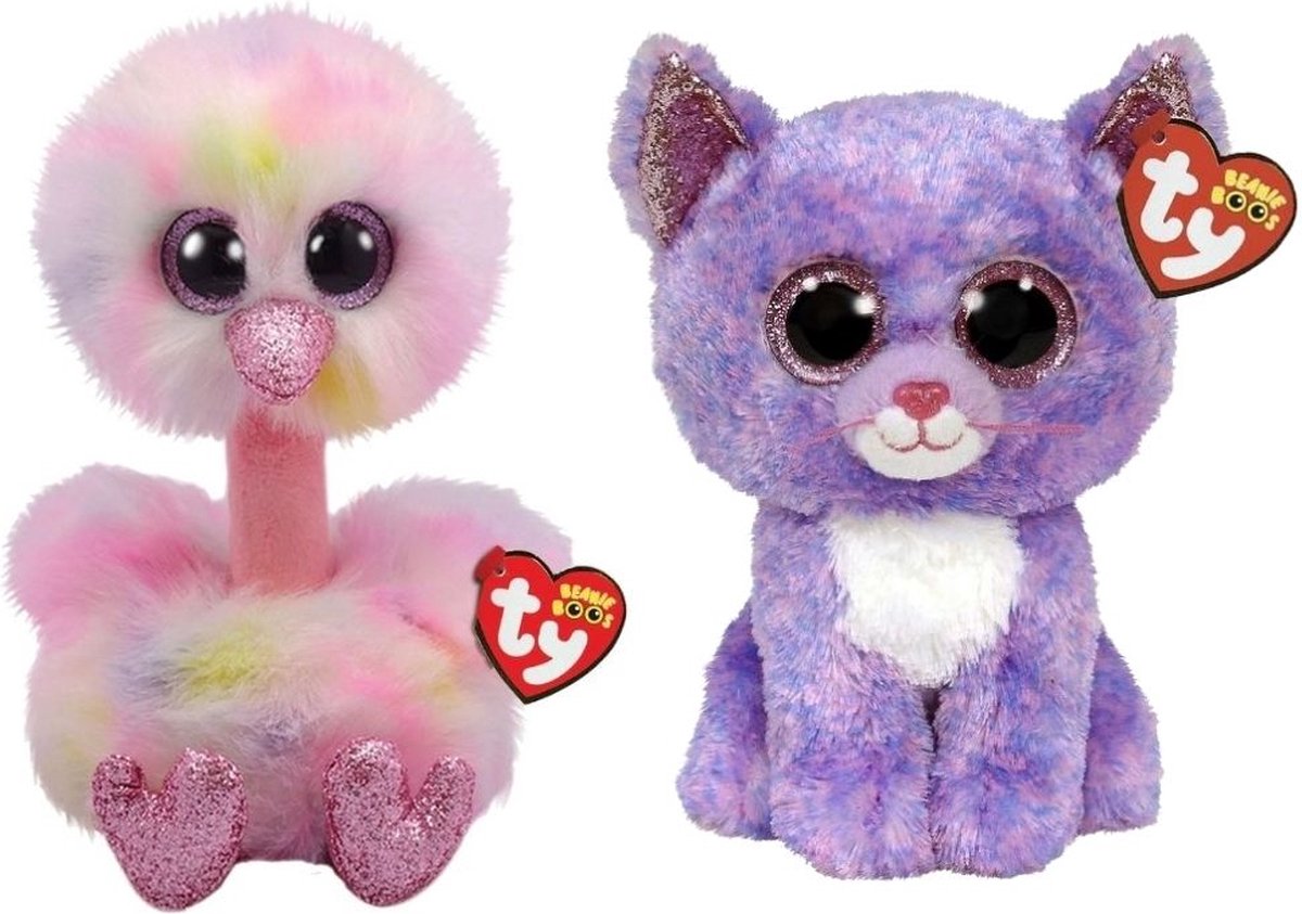 ty - Knuffel - Beanie Buddy - Avery Ostrich & Cassidy Cat