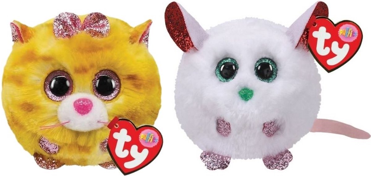 ty - Knuffel - Teeny Puffies - Tabitha Cat & Christmas Mouse