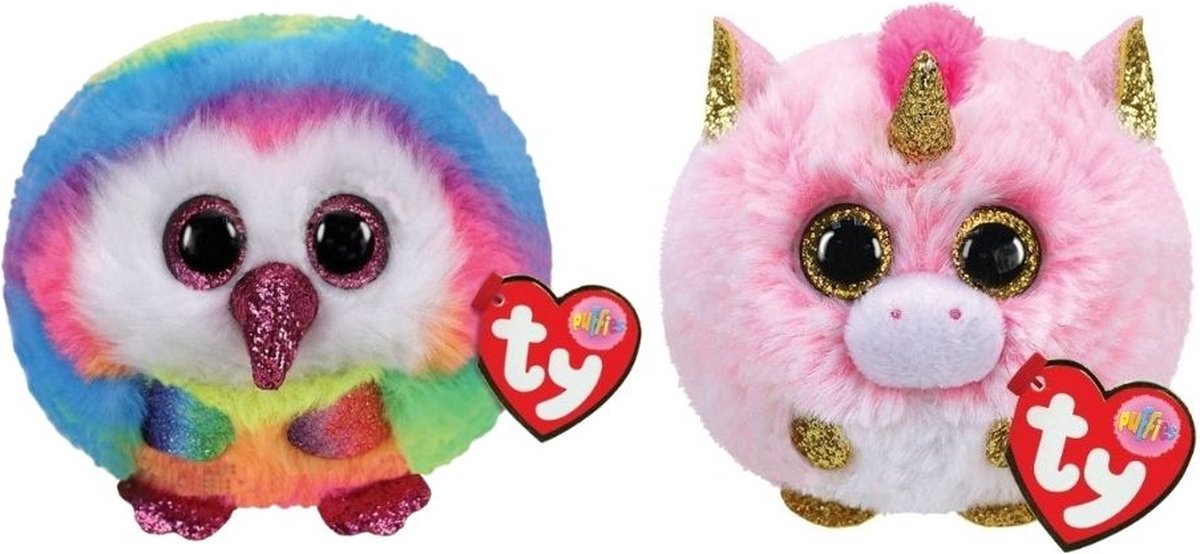 ty - Knuffel - Teeny Puffies - Owel Owl & Fantasia Unicorn