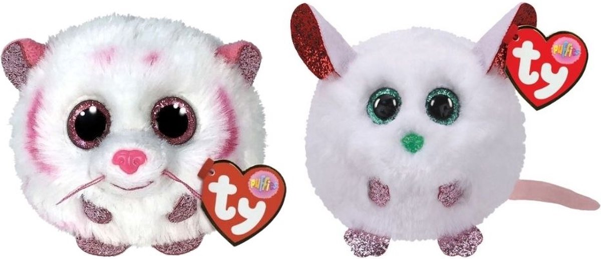 ty - Knuffel - Teeny Puffies - Tabor Tiger & Christmas Mouse