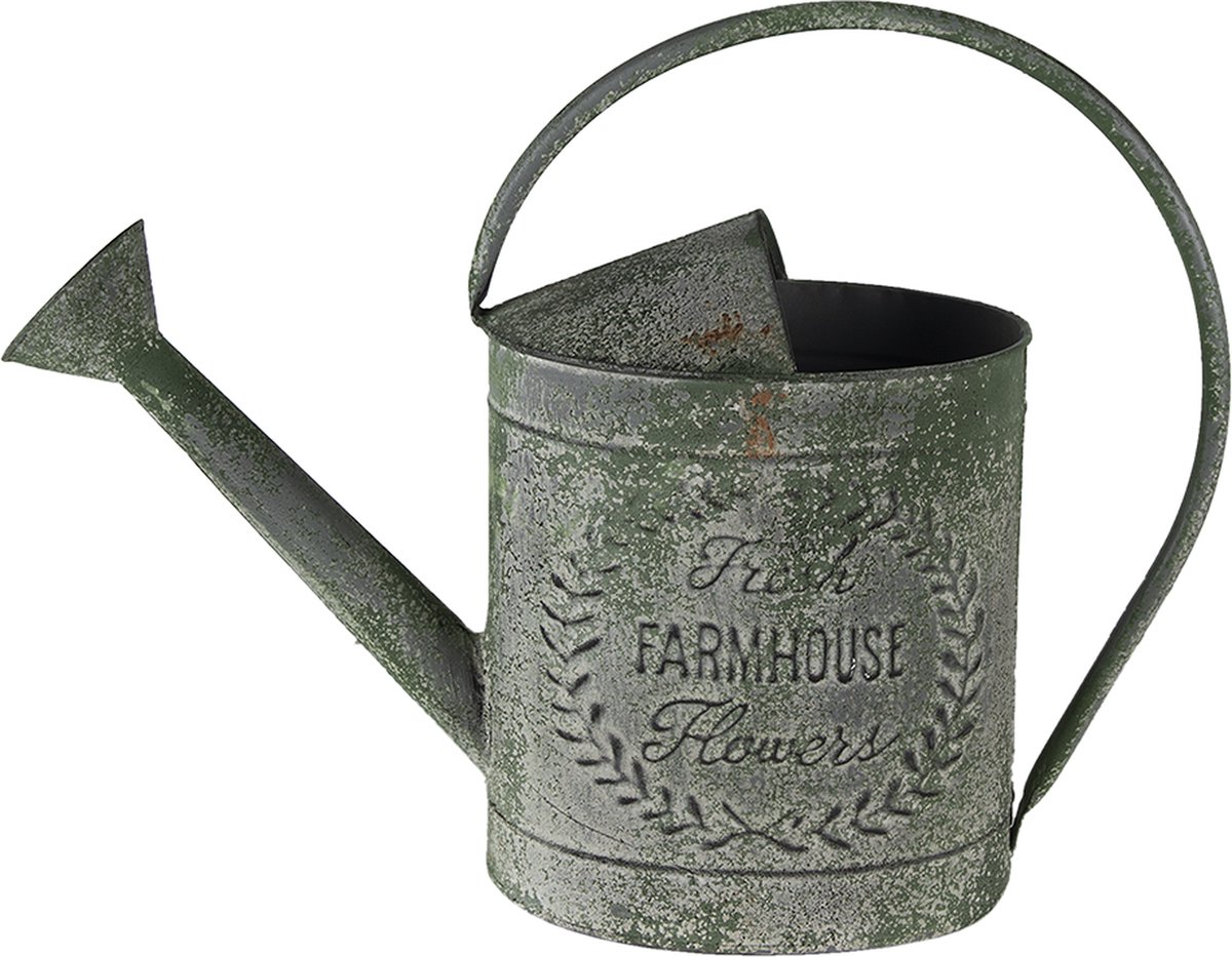 Clayre & Eef Decoratie Gieter 49*18*37 Cm Metaal Farmhouse Flowers Woonaccessoires Huisdecoratie - Groen