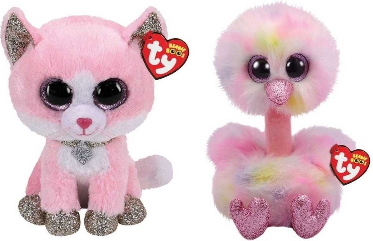 ty - Knuffel - Beanie Buddy - Fiona Pink Cat & Avery Ostrich