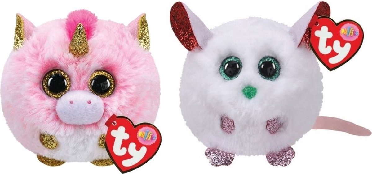 ty - Knuffel - Teeny Puffies - Fantasia Unicorn & Christmas Mouse