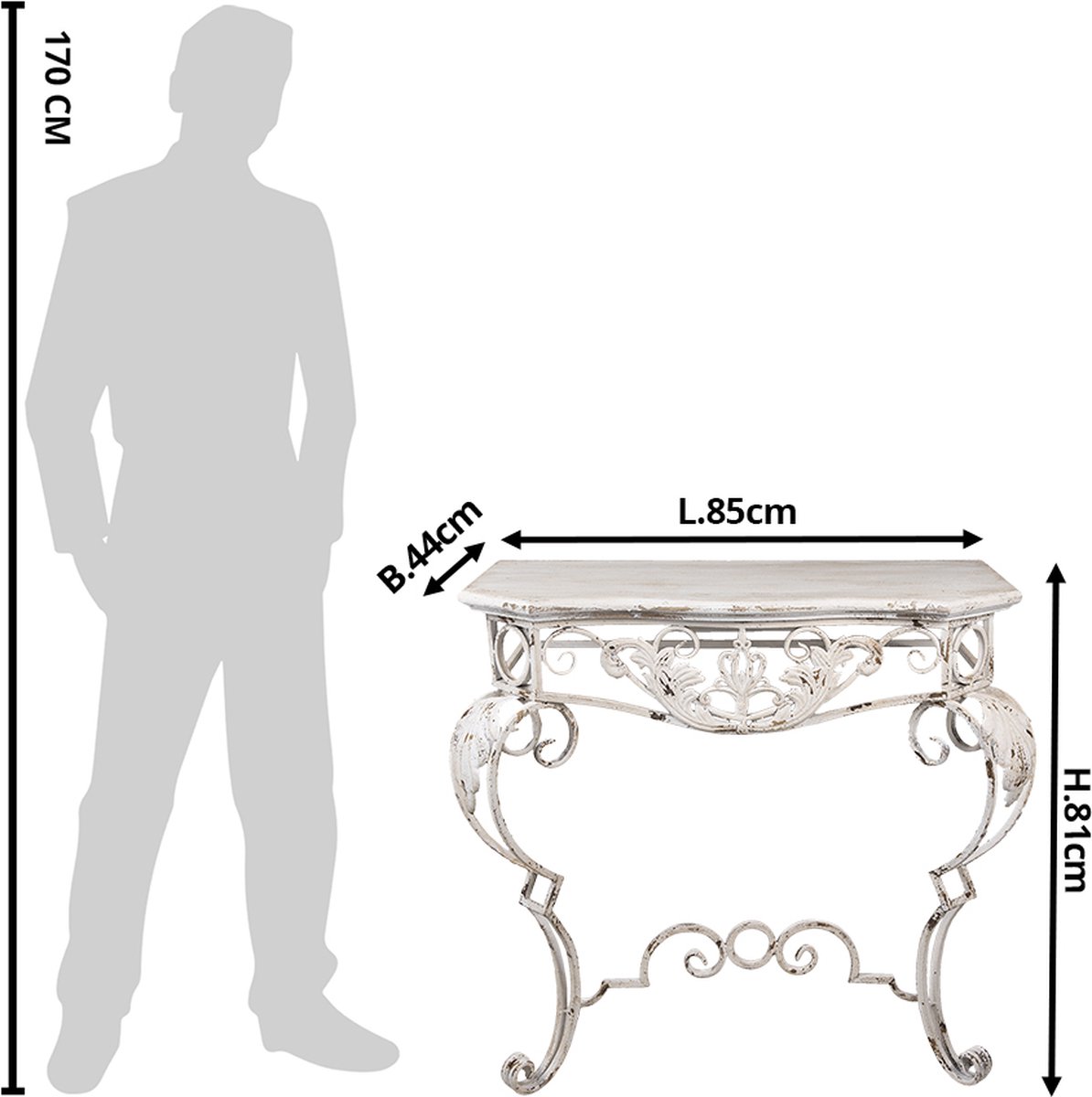 Clayre & Eef Sidetable 86*44*81 Cm Wit Hout Ijzer Wandtafel Haltafel Console Tafel Wit Wandtafel Haltafel