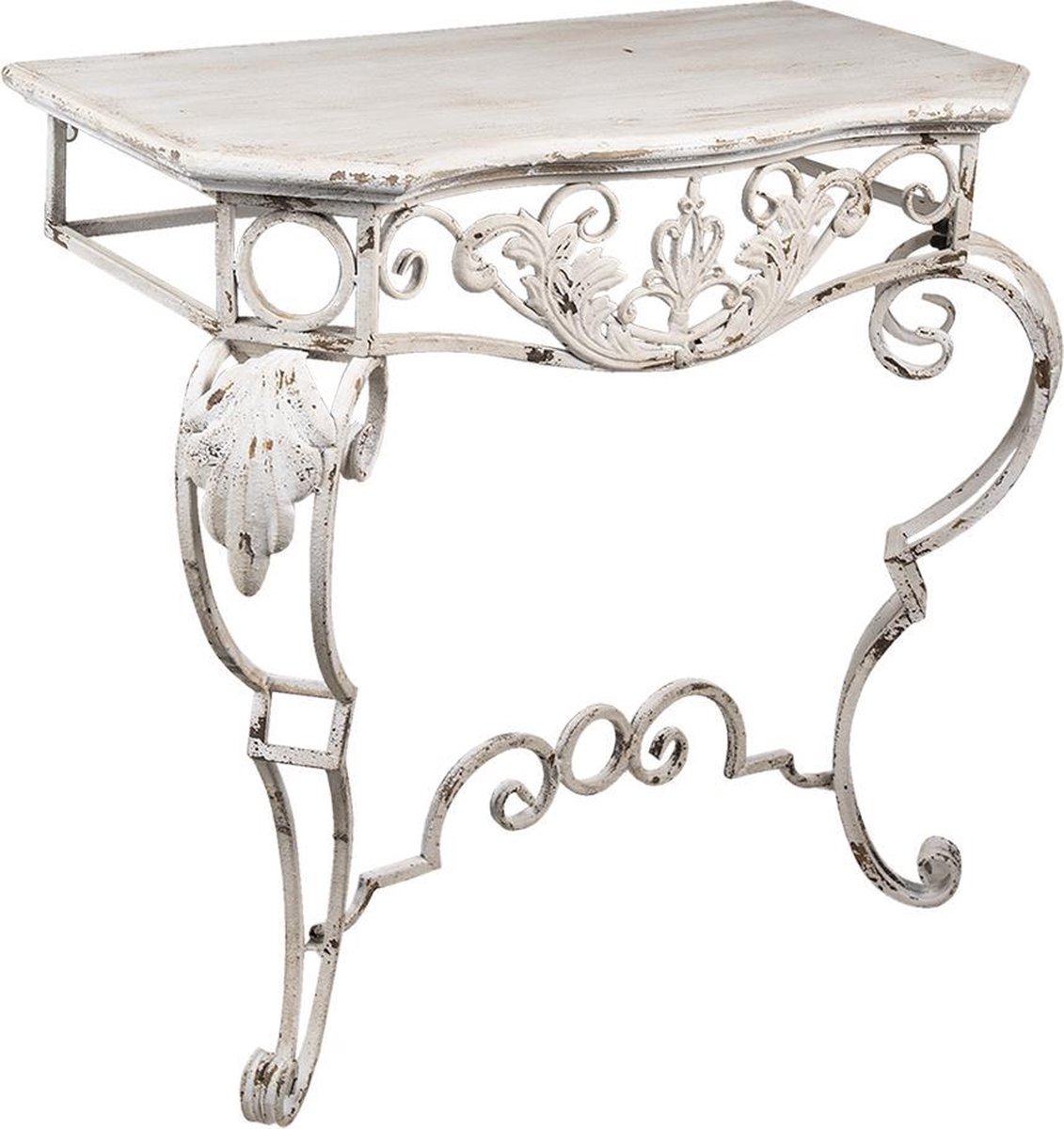 Clayre & Eef Sidetable 86*44*81 Cm Wit Hout Ijzer Wandtafel Haltafel Console Tafel Wit Wandtafel Haltafel