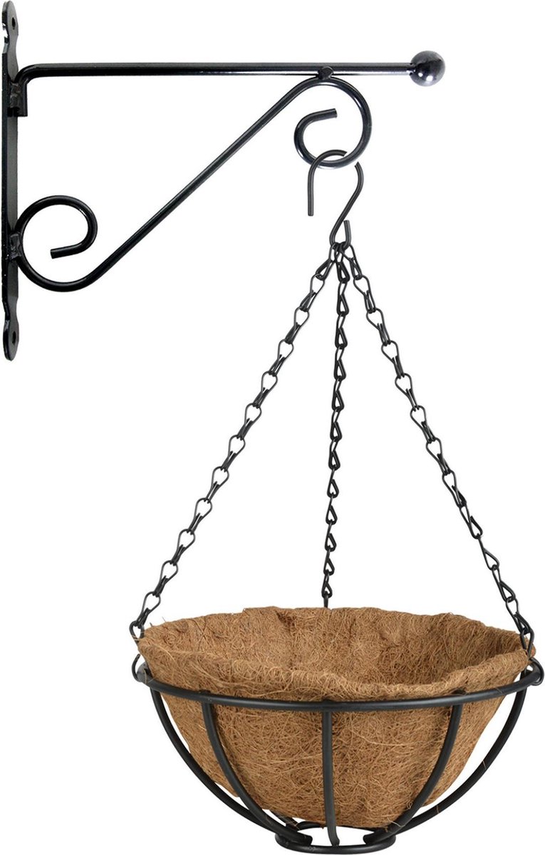 Esschert Design Hanging Basket 25 Cm Met Metalen Muurhaak En Kokos Inlegvel - Plantenbakken