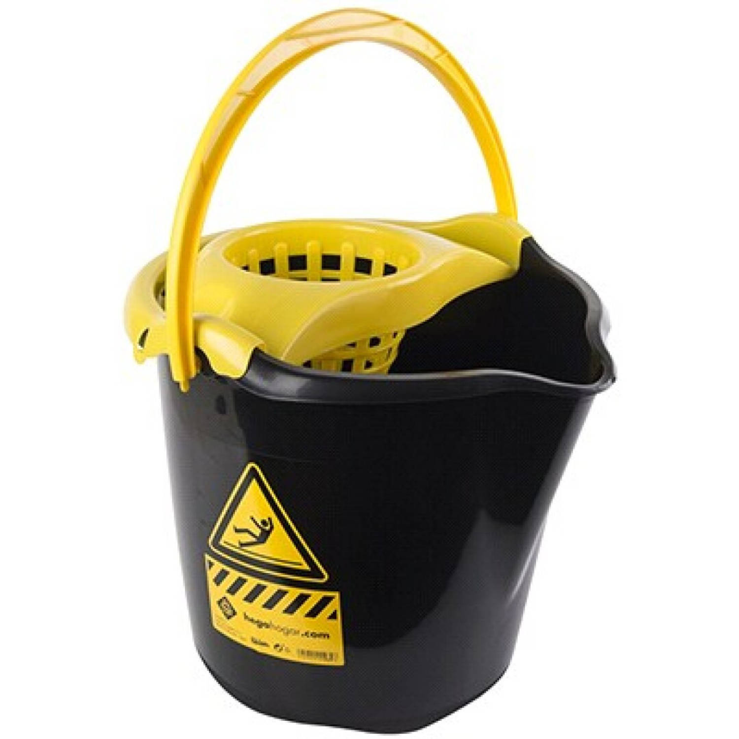 Hega Hogar 1x Huishoudemmers Met Dweil Houder 13,5 Liter/geel Caution 32 X 30 Cm - Emmers - Zwart