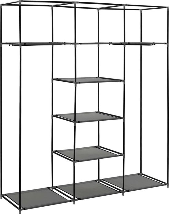 Vidaxl Kledingkast Met Vakken En Stangen 150x45x175 Cm Stof - Grijs