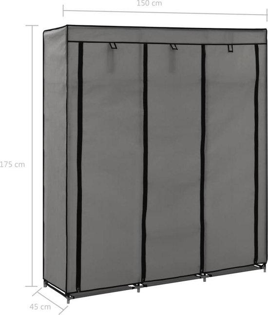 Vidaxl Kledingkast Met Vakken En Stangen 150x45x175 Cm Stof - Grijs