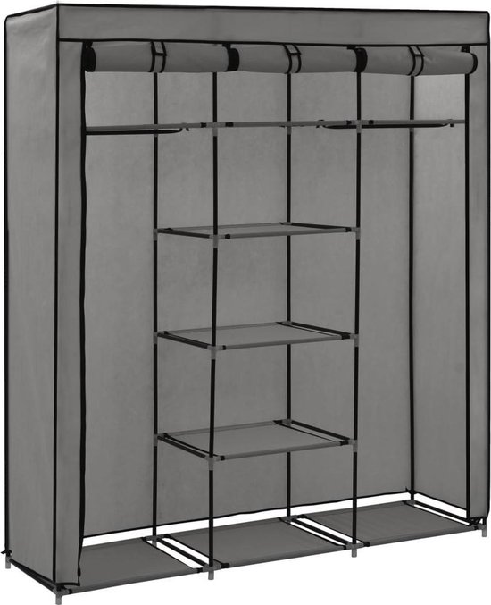 Vidaxl Kledingkast Met Vakken En Stangen 150x45x175 Cm Stof - Grijs