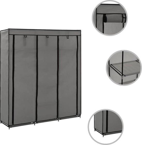 Vidaxl Kledingkast Met Vakken En Stangen 150x45x175 Cm Stof - Grijs