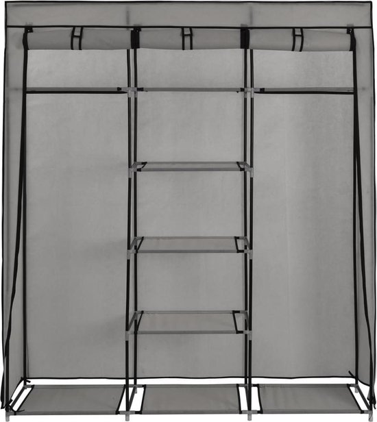 Vidaxl Kledingkast Met Vakken En Stangen 150x45x175 Cm Stof - Grijs