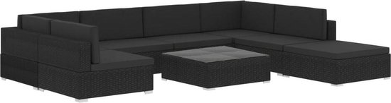 Vidaxl 8-delige Loungeset Met Kussens Poly Rattan - Zwart